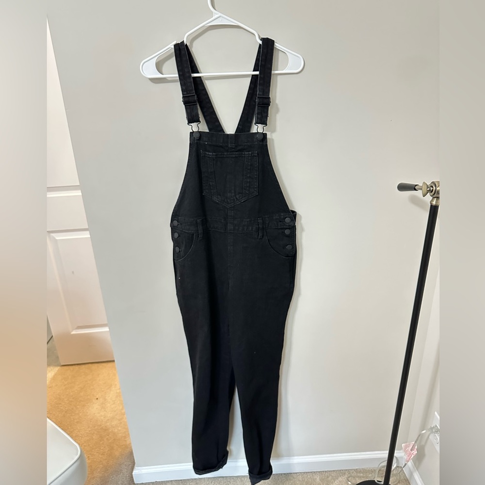 - Black denim overalls